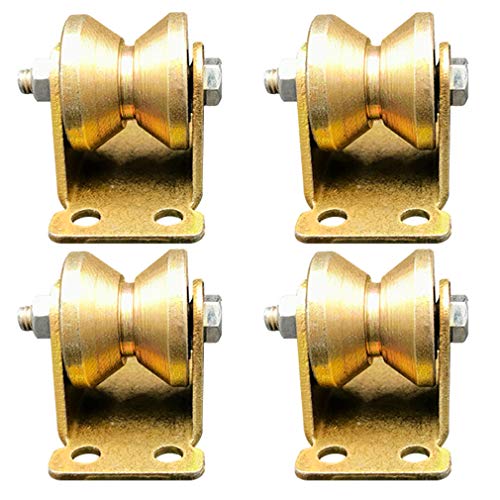 4 V-Nut-Stahlrollen, robuste Hochleistungsräder, Richtungslaufrolle mit Scheibenlaufwerk, Doppellager, Gold, for Industriemaschinen, Schiebetüren, Rolltore, Drahtseilschienen(60mm/2.5in) von SFOCQVISH