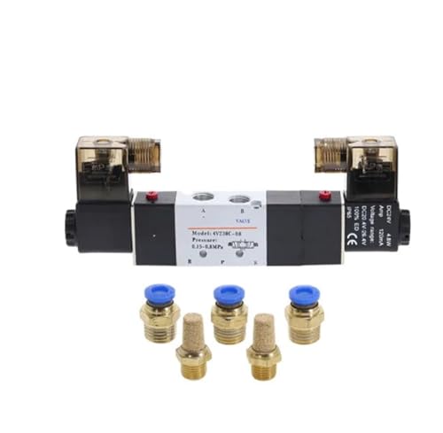 4V230C-08 5-Wege-3-Positionen-Pneumatik-Magnetventil 1/4 Zoll DC12V DC24V AC110V AC220V mit Armaturenanschluss 4 6 8 10 12 mm(6mm,DC 24V) von SFOCQVISH