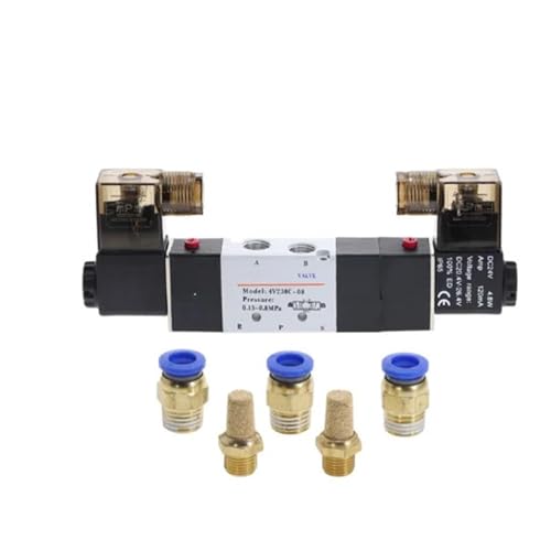 4V230C-08 5-Wege-3-Positionen-Pneumatik-Magnetventil 1/4 Zoll DC12V DC24V AC110V AC220V mit Armaturenanschluss 4 6 8 10 12 mm(8mm,DC 24V) von SFOCQVISH