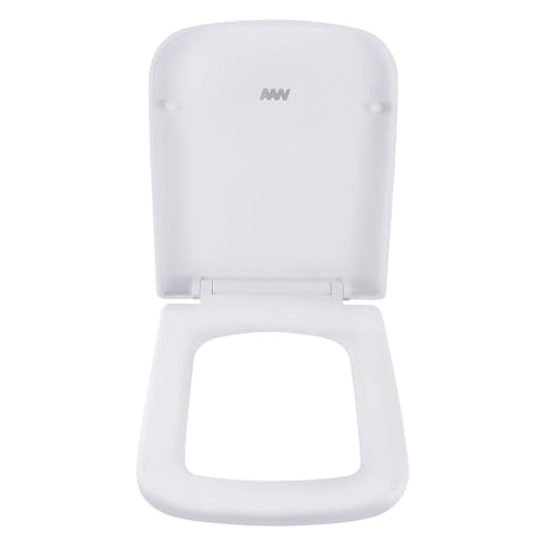 Soft Close Toilettensitz Quadratischer Toilettendeckel, weißer Toilettensitz for Aufstecken, leicht zu reinigender Badezimmersitz mit Schnellverschluss, Soft-Close-Toilettensitz-Oberbefestigung von SFOIKVG