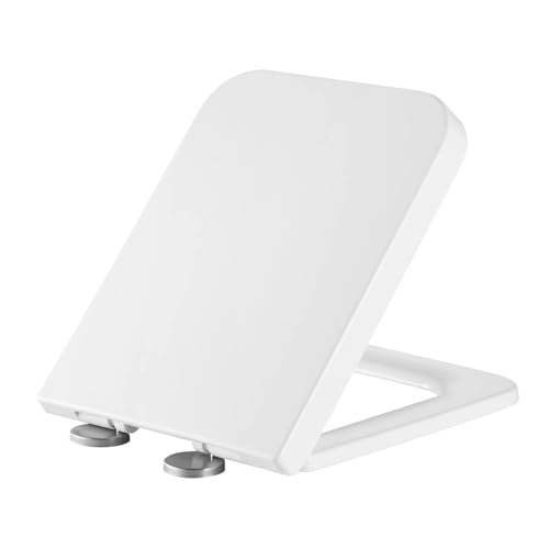 Soft Close Toilettensitz Quadratischer Toilettensitz und -deckel, Absenkautomatik, weißer rechteckiger Toilettendeckel, Schnellverschluss, robust, leicht zu reinigen, Badezimmerdeckel von SFOIKVG
