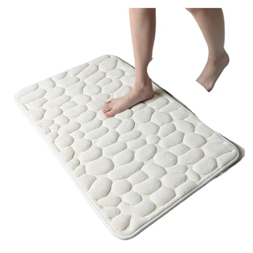 badezimmermatte Badematte aus Memory-Schaum mit Kopfsteinpflaster-Prägung, for Badezimmer, Badewanne, Waschbecken, Badewannenseite, Bodenteppich, Duschraum-Fußmatte for Badezimmer(White,40x60CM) von SFOIKVG