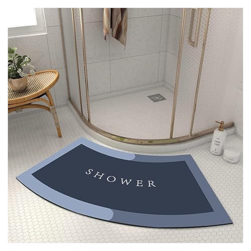 SFQEVHRZ Badematte， Weiche Eck-Duschmatte aus Kieselgur, saugfähiger Badezimmerteppich for die Außendusche oder Badewanne in Fächerform – weiche, Gebogene Matte(Blu,40 * 75cm) von SFQEVHRZ