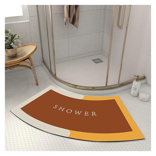SFQEVHRZ Badematte， Weiche Eck-Duschmatte aus Kieselgur, saugfähiger Badezimmerteppich for die Außendusche oder Badewanne in Fächerform – weiche, Gebogene Matte(Bruin,40 * 75cm) von SFQEVHRZ