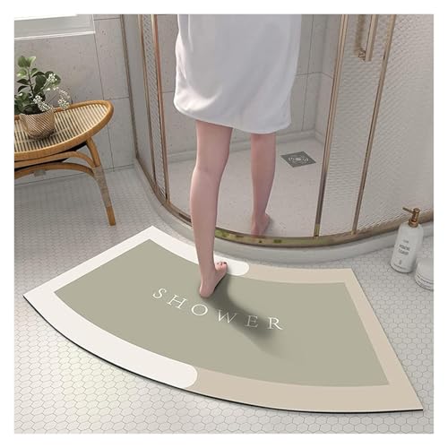 SFQEVHRZ Badematte， Weiche Eck-Duschmatte aus Kieselgur, saugfähiger Badezimmerteppich for die Außendusche oder Badewanne in Fächerform – weiche, Gebogene Matte(Green,40 x 75 cm (Rectangular)) von SFQEVHRZ