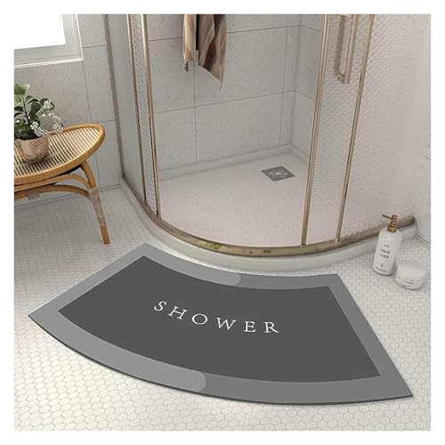 SFQEVHRZ Badematte， Weiche Eck-Duschmatte aus Kieselgur, saugfähiger Badezimmerteppich for die Außendusche oder Badewanne in Fächerform – weiche, Gebogene Matte(Grijs,40 * 75cm) von SFQEVHRZ