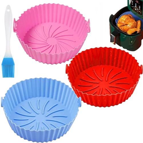 SFSSHUI 3 Stück Silikonform für Heißluftfritteuse,Heißluftfritteuse Zubehör,Airfryer Silikonform,heißluftfritteuse grillpfanne aus silikon,für Airfryer, Mikrowelle, Ofen. von SFSSHUI