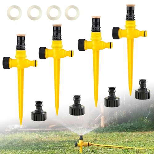 4 Stück Rasensprenger, Rasensprinkler Spike, 360° Drehbarer Bewässerungssystem, Multifunktion Garten Sprinkler, Wassersprenger Einstellbar Automatische Bewässerungssystem. Gelb von SFSSHUI
