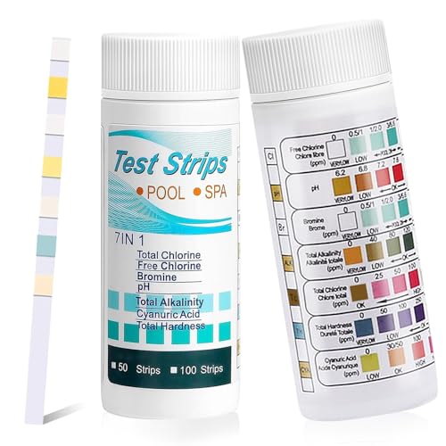 SFSSHUI 100 Stück 7-in-1 Pool Teststreifen, Wassertester für Freies Chlor, Brom, Alkalinität und pH-Wert von SFSSHUI