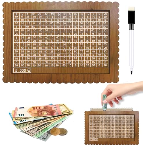 Spardose Holz Sparbox,Spardose Aus Holz,Sparschwein Mit Marker,Sparbox,Wiederverwendbare Spardose Mit Sparziel Und Zahlen Zum Ankreuzen,Hilft Kindern Die Gewohnheit Zum Sparen von SFSSHUI