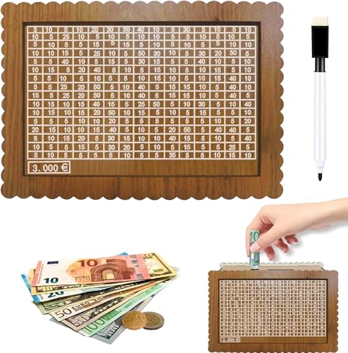 Spardose Holz Sparbox,Spardose Aus Holz,Sparschwein Mit Marker,Sparbox,Wiederverwendbare Spardose Mit Sparziel Und Zahlen Zum Ankreuzen,Hilft Kindern Die Gewohnheit Zum Sparen von SFSSHUI
