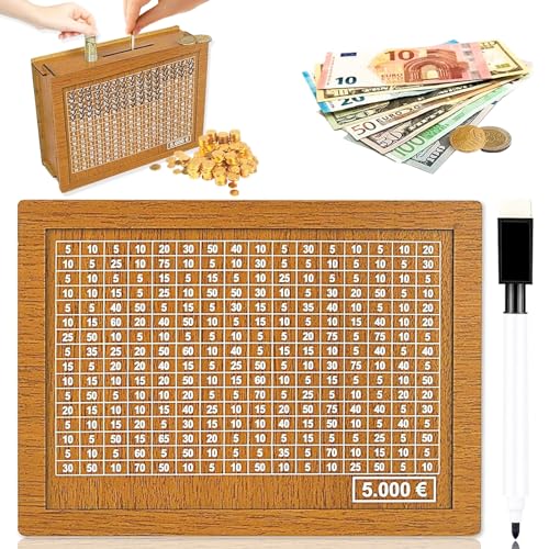 Spardose aus Holz,Retro Sparbüchse Aufbewahrungsbox,Sparbox,Spardose Kinder Sparziel,Sparschwein mit Marker,Wiederverwendbare Spardose,Hilft Kindern Die Gewohnheit Zum Sparen. von SFSSHUI