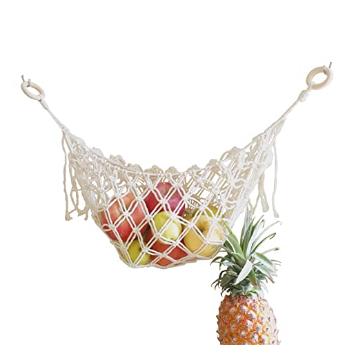 SFTYUFS Hängende Obst-Hängematte, Makramee-Obst-Hängematte, unter dem Schrank, Gemüsehängematte für Aufbewahrung, Obst, Bananen, Gemüse, Boho, Obst-Halter, Netz, Küchendekoration, Weiß von SFTYUFS