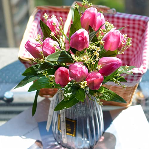 SFTYUFS Künstliche Tulpen, Seide, 38,1 cm, Rosa, 24 Köpfe, Tulpenstrauß, künstliche Tulpen, Blumen, Heimdekoration, Tafelaufsätze, Arrangement, Hochzeitsstrauß von SFTYUFS