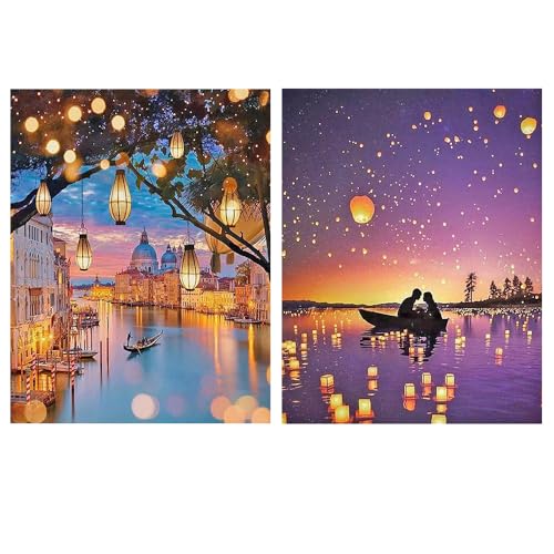 SFUSHOS 2 Pack Diamond Painting Italien Landschaft 40x50 cm Diamond Painting Landschaft Venedig Malen nach Zahlen Meer Liebe Diamant Painting Bilder Strand Meer Love Diamond Painting Landschaft Häuser von SFUSHOS