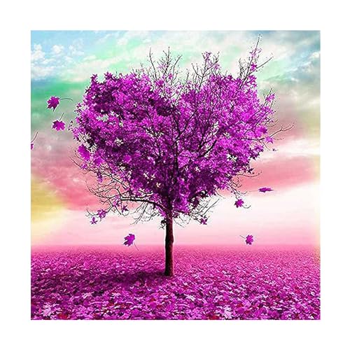 SFUSHOS Diamond Paitning Herzbaum 40x40 cm Malen nach Zahlen Baum Diamond Painting Lebensbaum Diamond Painting Baum des Lebens Diamant Painting Bilder Erwachsene Lebensbaum Herz Baum Lila von SFUSHOS