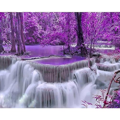 SFUSHOS Square Diamond Painting Wasserfall 50x40 cm Perlenbilder Erwachsene Wasserfall Diamond Painting Eckige Steine Landschaft Diamant Painting Bilder Erwachsene Landschaft Bilder Wasserfall Lila von SFUSHOS