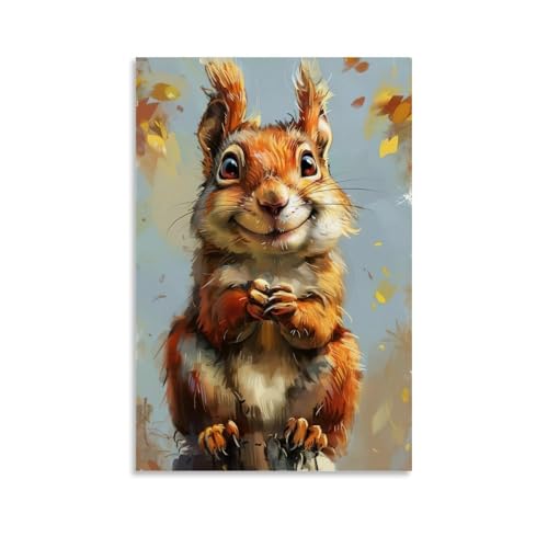 SFXHHWG Farbenfrohes Herbst-Eichhörnchen, künstlerisches Gemälde, Tier-Poster, exquisites modernes Familien-dekoratives Gemälde für Wohnzimmer, Schlafzimmer, Leinwand, Wandkunstdruck, Bild, 50 x 75 cm von SFXHHWG