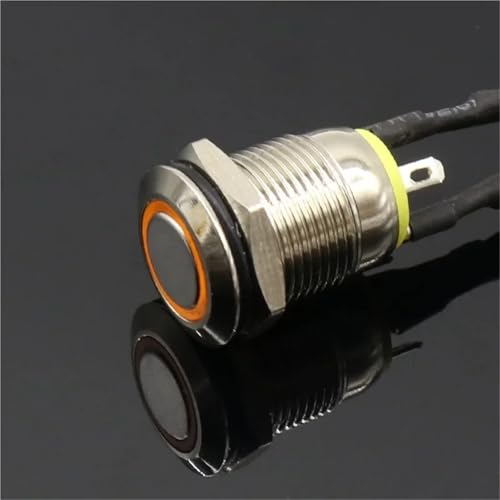 12MM Mit LED 3V 5V 12V 24V 220V Metall Taste Schalter Momentary Push Button Auto Reset Beleuchtet 1Pcs(Yellow,3V) von SFYMORHE