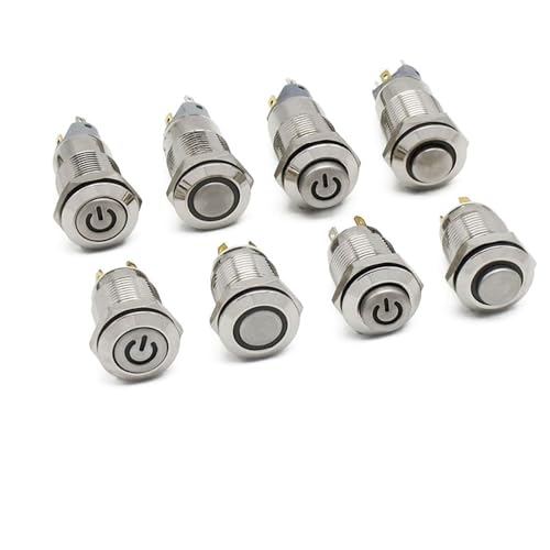 12mm Flache Power Reset Metall Taste Start Stop Power Schalter Mit LED Licht 1Pcs(Yellow LED,LATCHING_3-6V) von SFYMORHE