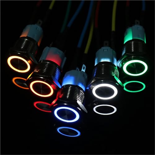 16mm LED Power Push Button Switch Rast Typ Auf-off 5V 12V 220V 1Pcs(12V Red) von SFYMORHE