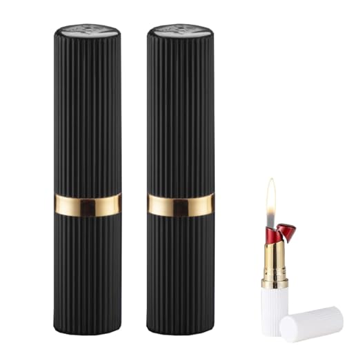 2er-Pack nachfüllbare Butan-Fackelfeuerzeuge mit weichem Feuer und Einstellbarer Flamme, aufblasbares tragbares Mini-Feuerzeug in Lippenstiftform for Sammeln als Geschenk(2pc-Black) von SFYYYDX