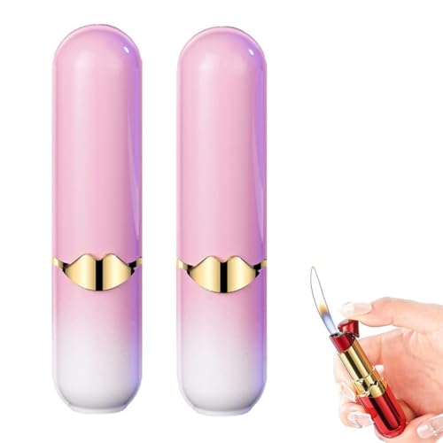 2er-Pack süßer Mädchen-Lippenstift, weiche Flamme, Butan-Fackelfeuerzeug, aufblasbare und einstellbare offene Flamme, Cooles tragbares winddichtes Feuerzeug(2pc-c) von SFYYYDX