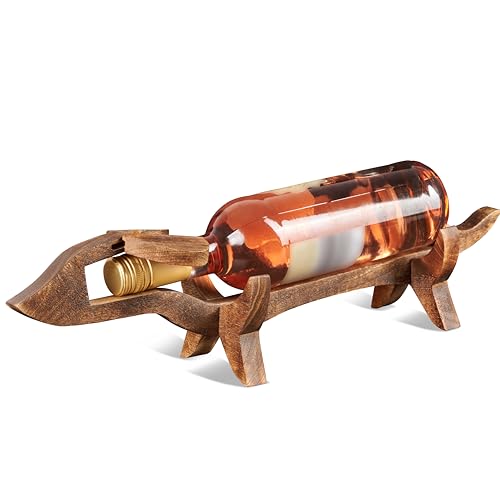 SG-Fun Rustikaler Weinflaschenhalter aus Holz – Stilvolle Weinpräsentation im Tierdesign, Holz Weinliege als Dekoration und Geschenk, Flaschenständer in einzigartigem Hundedesign, Weinaccessoire von SG-Fun
