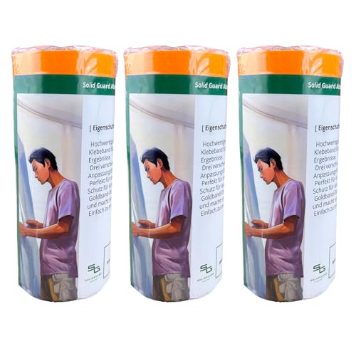 Abdeckfolie mit Klebeband Innen und Außen | malerfolie zum Fenster abkleben (3 Rollen 150cm x 20m) Klebeband mit Folie | SOLIDGUARD Selbstklebende Malerfolie von SG SOLIDGUARD SUREFORT