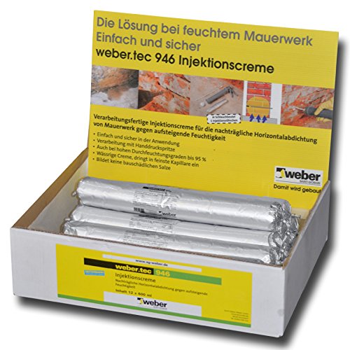 Injektionscreme Horizontalabdichtung weber.tec 946 I Injektionscreme auf Silanbasis I einsatzbereit, leicht anwendbar, für Handfeuerwaffen 12 x 600 ml von SG weber