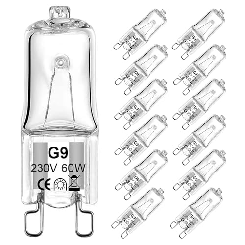 SGEPLED Halogenlampen G9 Backofenlampe 60W, G9 Halogen Glühbirnen Warmweiß 2700K, Dimmbar Halogen Leuchtmittel 230V 300°C Hitzetolerante Glühbirnen für Wandlampe, Leuchter, Stehlampe, 12 Stücke von SGEPLED