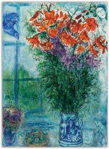 SGFGAD FHYWQ Berühmte Marc Chagall Poster und Drucke Abstrakt《Feldblumen》Leinwand Wandkunst Marc Chagall Gemälde für Wohnzimmer Dekor Bilder 50x70cm Kein Rahmen von SGFGAD FHYWQ