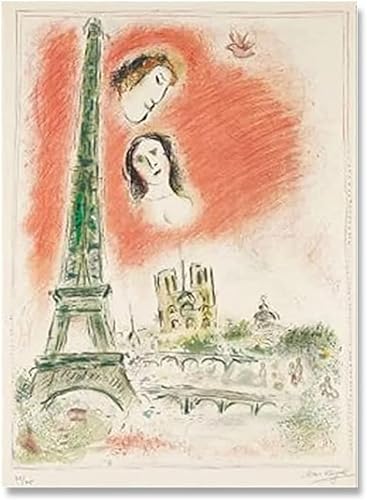 SGFGAD FHYWQ Berühmte Marc Chagall Poster und Drucke《Der Traum von Paris》Leinwandgemälde Marc Chagall Wandkunst Marc Chagall Bilder Wohnkultur 40x60cm Kein Rahmen von SGFGAD FHYWQ