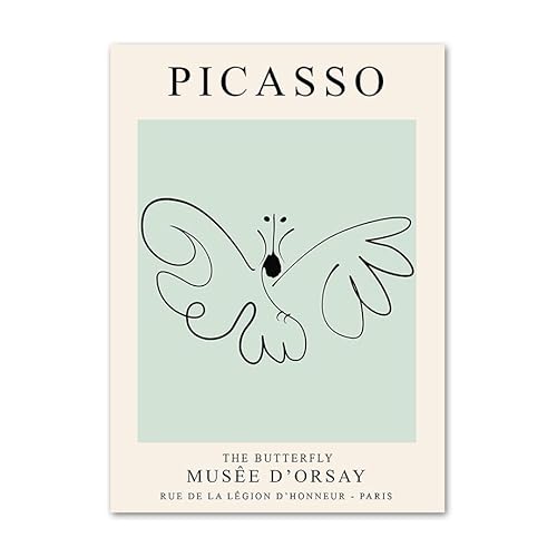 SGFGAD FHYWQ Berühmte Pablo Picasso Poster Abstrakte Linie Schmetterling Wandkunst und Drucke Pablo Picasso Leinwand Gemälde für Home Decor Bilder 50x70cmx1 Kein Rahmen von SGFGAD FHYWQ