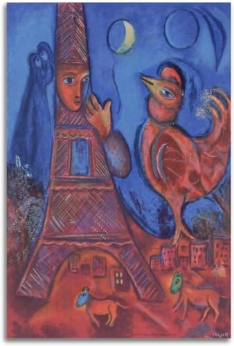 SGFGAD FHYWQ Berühmtes Marc Chagall Poster und Drucke《Bonjour Paris》Wandkunst Marc Chagall Leinwandgemälde Marc Chagall Bilder für Wohnkultur 40x60cmx1 Kein Rahmen von SGFGAD FHYWQ