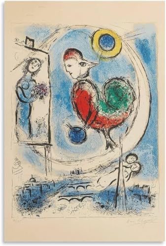 SGFGAD FHYWQ Berühmtes Marc Chagall Poster und Drucke《Le COQ Sur Paris》Wandkunst Marc Chagall Leinwandgemälde für Wohnkultur Marc Chagall Bilder 40x60cm Kein Rahmen von SGFGAD FHYWQ