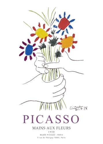 SGFGAD FHYWQ Berühmtes Pablo Picasso Poster und Drucke《Hand mit Blumenstrauß》Leinwand Wandkunst Pablo Picasso Gemälde Picasso Bilder für Wohnkultur 40x60cmx1 Kein Rahmen von SGFGAD FHYWQ