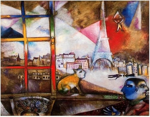 SGFGAD FHYWQ Marc Chagall Poster und Drucke《Paris durch das Fenster》Wandkunst Marc Chagall Leinwandgemälde Marc Chagall Bilder Wohnkultur 60x80cmx1 Kein Rahmen von SGFGAD FHYWQ