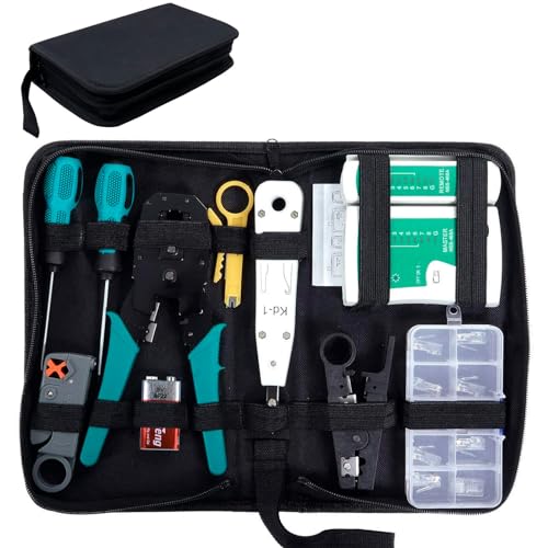 SGILE 12 in 1 Netzwerk Werkzeug Set für RJ45, RJ11, RJ12, Reparaturwerkzeuge, Kabeltester Kit, Patchkabel Tester, LAN Kabel Tester für DIY Haushalt Computer Wartung von SGILE
