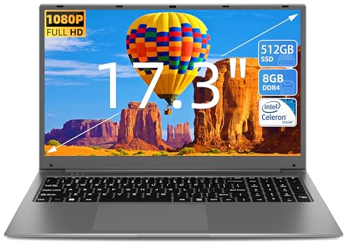 SGIN 17 Zoll Laptop, 8 GB RAM 512 GB SSD Notebook, Celeron Dual Core, Up to 2.8 GHz, 2.4/5.0G WiFi, Bluetooth 4.2, erweiterbarer Speicher 512 GB TF von SGIN
