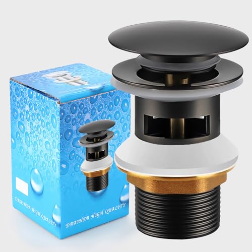 Bächlein Universal Ablaufgarnitur mit Überlauf (Chrom) - Pop Up Ventil für Waschbecken und Waschtisch – Ablaufventil Abflussgarnitur aus Messing mit Einbauanleitung (Schwarz Überlauf) von SGIXBE
