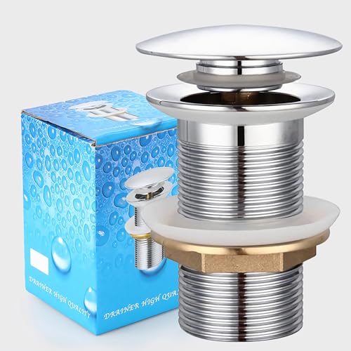 Bächlein Universal Ablaufgarnitur mit Überlauf (Chrom) - Pop Up Ventil für Waschbecken und Waschtisch – Ablaufventil Abflussgarnitur aus Messing mit Einbauanleitung (Silbrig Ohne Überlauf) von SGIXBE