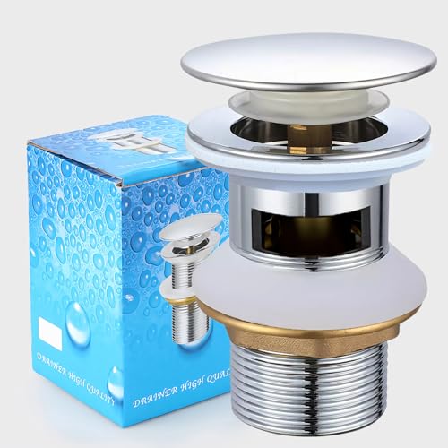Bächlein Universal Ablaufgarnitur mit Überlauf (Chrom) - Pop Up Ventil für Waschbecken und Waschtisch – Ablaufventil Abflussgarnitur aus Messing mit Einbauanleitung (Silbrig Überlauf) von SGIXBE