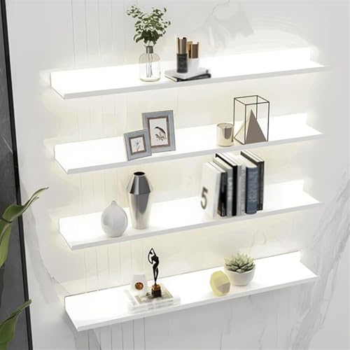 1 Stück schwebende Wandregale mit LED-Beleuchtung, dekoratives Ausstellungsregal aus Eisen, lichtemittierende Ausstellungsregale aus Metall, für Eingangsbereich, Bar, Badezimme(White 100x20x6cm) von SGKOMN
