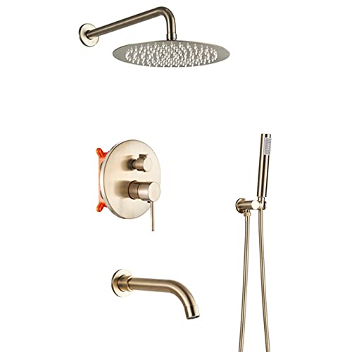 12-Zoll-Regenmischer-Dusch-Kombi-Set, verdecktes 3-Wege-Duschsystem mit Regenduschkopf, Handbrause und drehbarem Wannenhahn von SGKOMN