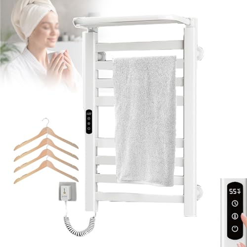 200-W-Handtuchwärmer, elektrischer Handtuchhalter für Badezimmer, an der Wand montierter beheizter Handtuchtrockner mit oberer Ablage, Handtuchheizung mit 8 Stangen und Timer, White 200-W-Handtuchwärmer, elektrischer Handtuchhalter für Badezimmer, an der Wand montierter beheizter Handtuchtrockner mit oberer Ablage, Handtuchheizung mit 8 Stangen und Timer, White von SGKOMN