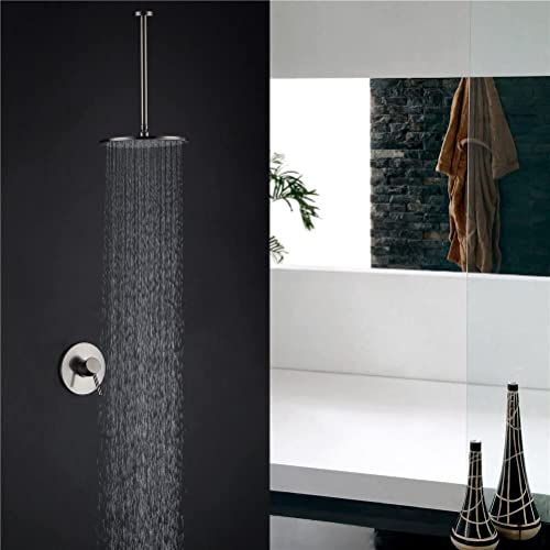 Antikes Duschsystem Wasserfall-Duscharmatur-Set aus gebürstetem Nickel, Deckenmontage, 10-Zoll-Top-Spray, Keramikventil, Badezimmer-Duscharmatur(A) von SGKOMN