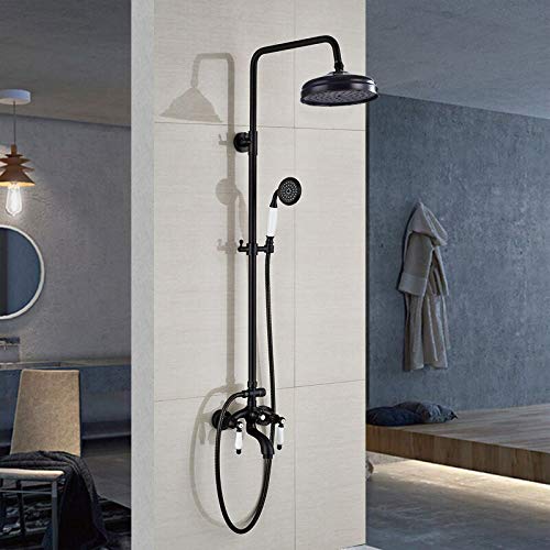 Badewannen-Duschset aus schwarzer Bronze, Wasserhahn mit zwei Keramikgriffen, Badezimmer-Duschmischer, 8 Regenduschsäulen im Wandwannenauslauf, Duscharmatur B(Shower Faucet C) von SGKOMN