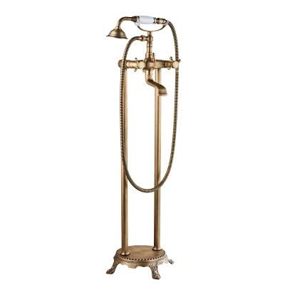 Badewannenarmatur, Badewannen-Waschbeckenarmaturen, bodenmontiert, schwarzes Messing, freistehend, Warm- und Kaltwasser-Badewannen-Duschset, luxuriöse Handbrausenmischer(Antique 2) von SGKOMN