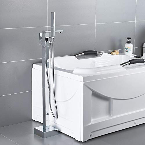 Badewannenarmatur, Badewannen-Waschbeckenmischer, bodenmontiert, schwarzes Messing, freistehend, Warm- und Kaltwasser-Badewannen-Duschset, luxuriöse Handbrausen(Chrome Style 5) von SGKOMN